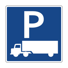 Parking for trucks road information sign. Indicates a place intended for parking trucks cars only. Parking place for cars. Parking space. © Oleksandr