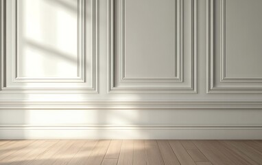 Luxury french style wall paneling with classic ornamental molding and soft natural lighting in a modern neoclassical interior with elegant architectural details