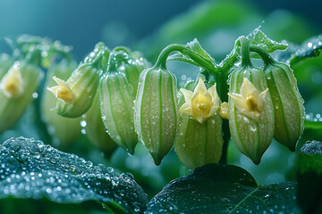 Delicate bloom, Cape gooseberry blossoms adorned with morning dew drops