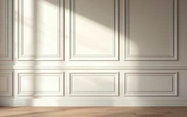 Elegant wall molding with architectural decorative details and soft natural shadows in a luxurious vintage interior with a classic parisian neoclassical aesthetic
