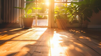 A cozy sunlight on wooden floor, creating a warm and inviting indoor ambiance,