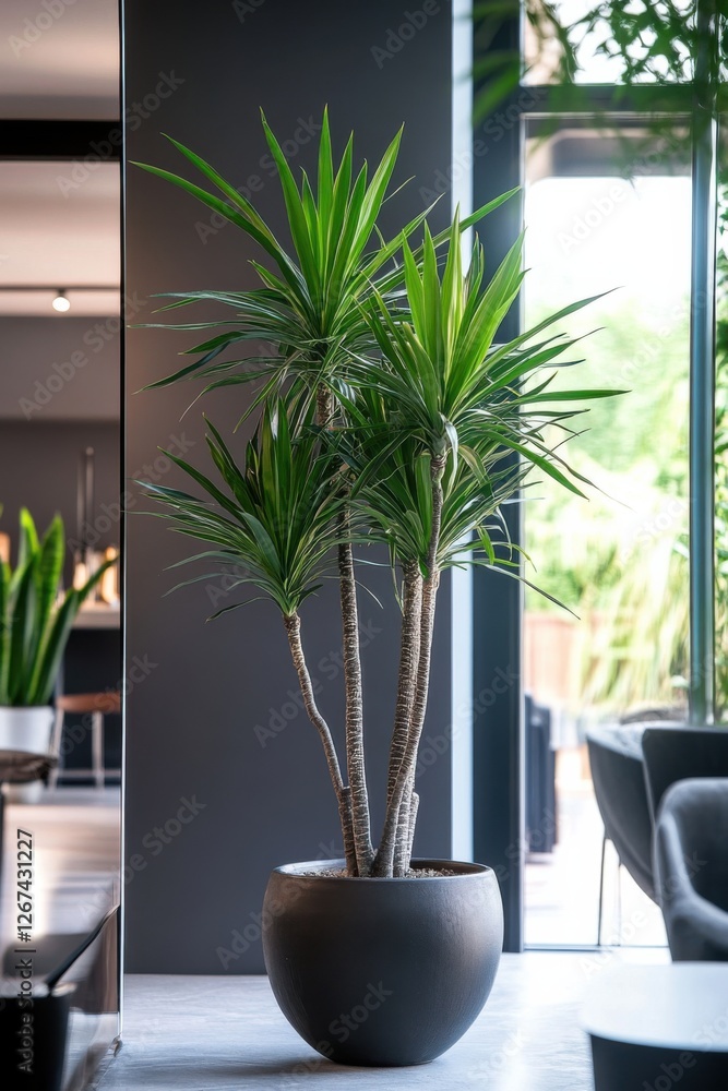Poster creating a modern workspace with dracaena marginata for a refreshing ambiance