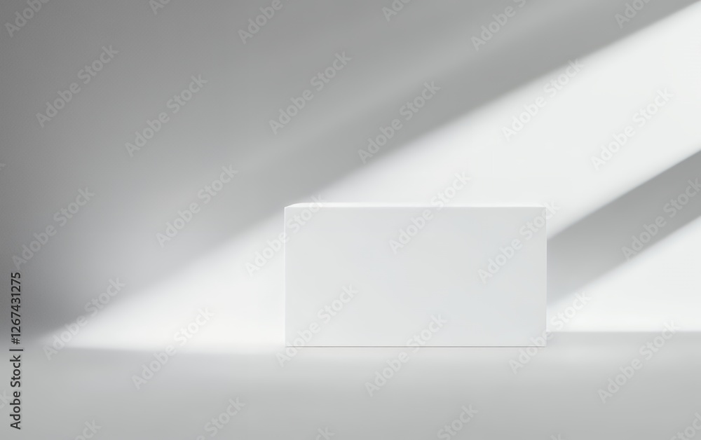 Poster white rectangular cube with strong light and shadow contrast in a minimalist abstract interior