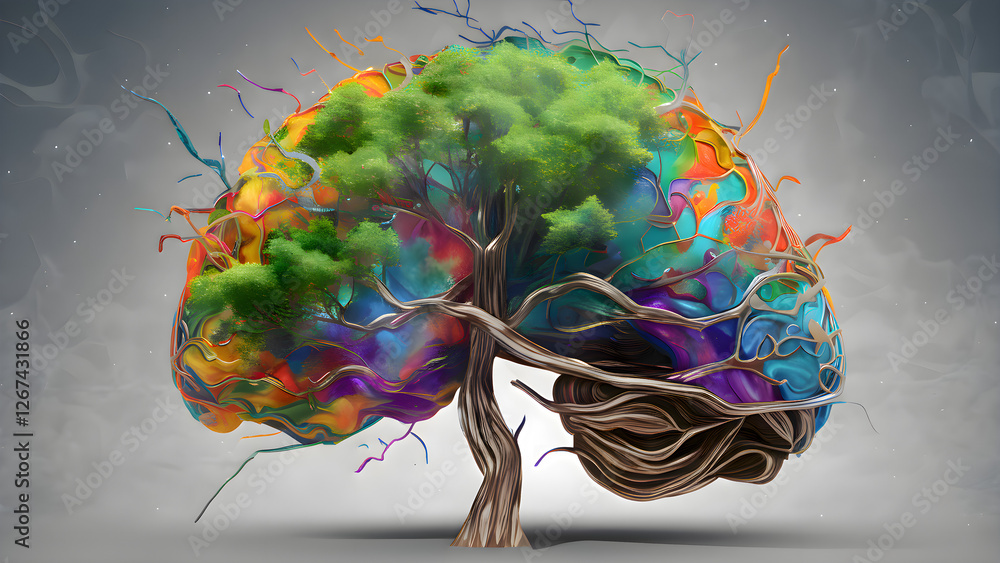Poster a brain-tree with intertwining branches and neural networks