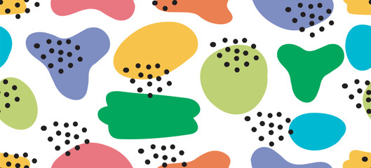 Colorful abstract hand drawn doodle seamless pattern. Trendy primary color background with creative drawing.