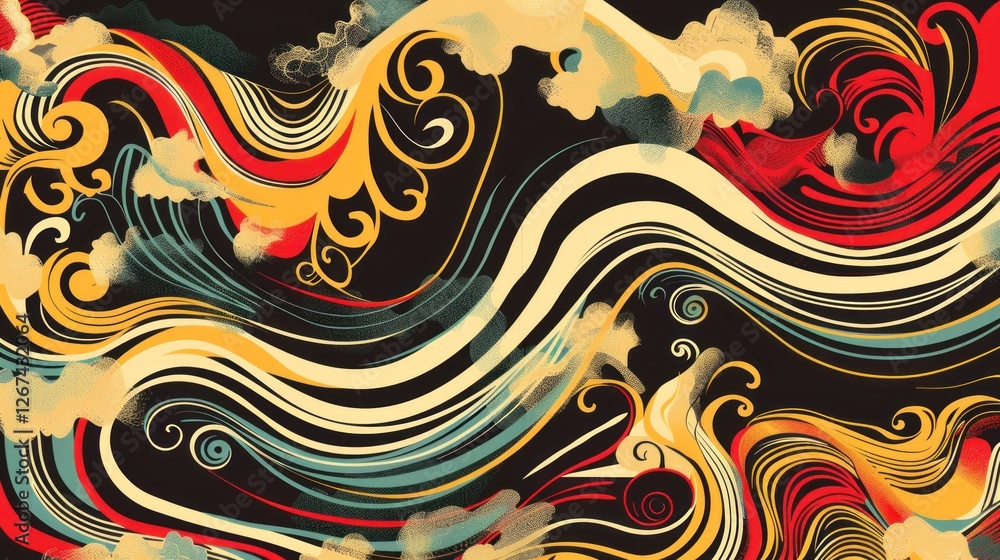 Poster a creative abstract vector waves, flowing across the canvas in a rhythmic pattern,