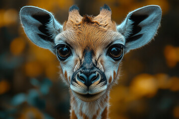 Intimate Gaze of a Young Giraffe, Captivating Wildlife Portrait