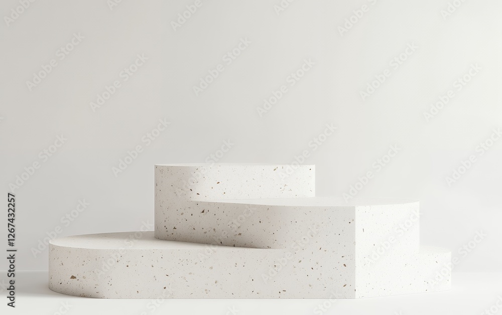 Aufkleber modern white terrazzo step display with curved edges and elegant minimalist design in soft light