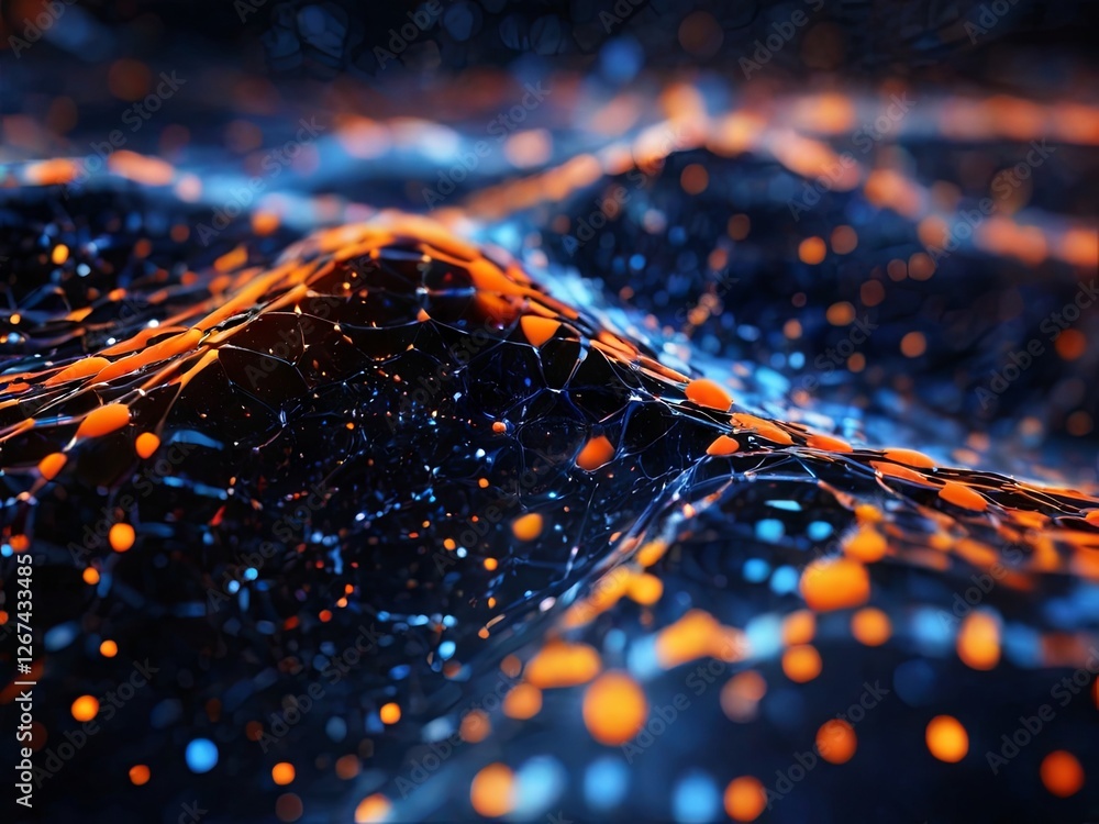 Poster this visual depicts a vibrant digital landscape filled with interconnected nodes and glowing particl