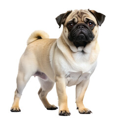 Obraz premium Portrait of a Pug dog with large brown eyes, a wrinkled face, and a short fawn-colored coat - full body photoshoot