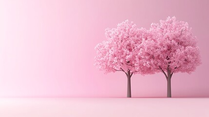 Obraz premium Cherry blossom trees, soft pink petals falling in spring breeze, 3D illustration