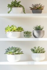 Bright shelf adorned with euphorbia plants in a stylish modern living room