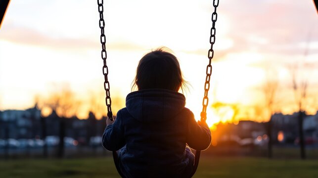 Child on a swing with silhouette effect and studio lighting captured in high fidelity image