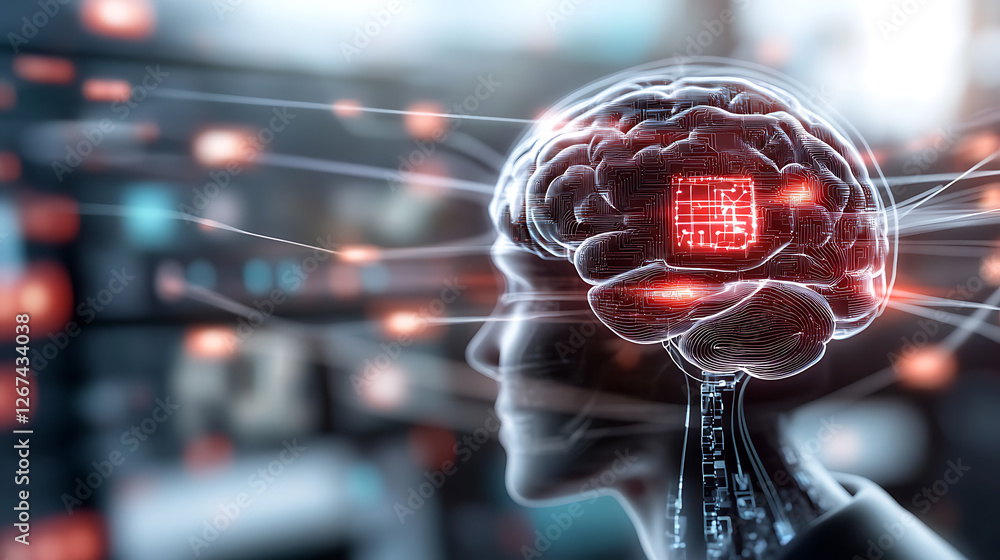 Poster ai technology and machine learning innovation in the digital brain virtual environment futuristic pe
