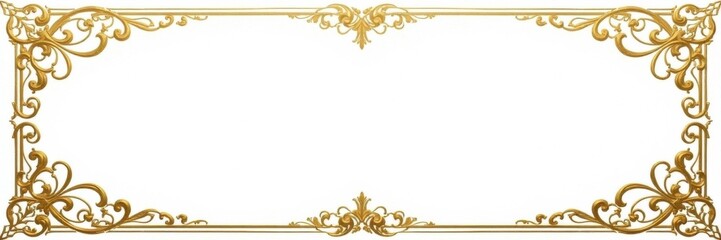 Ornate gold scroll frame with geometric patterns on white background, vintage, retro, scroll