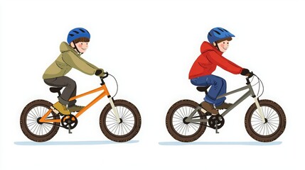 Fototapeta premium National Sibling Day Children riding bicycles in an outdoor setting.