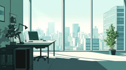 Modern office interior with city view