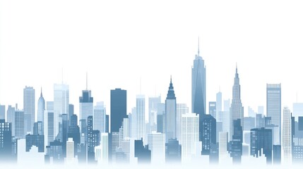 Naklejka premium Cityscape skyline, buildings, urban, day, fog, background, panoramic, website