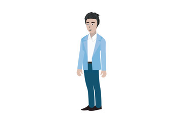 Cartoon funny cute office boy character in shirt with blue tie. 