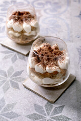 Tiramisu dessert in glasses