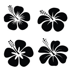 Hibiscus Flower Silhouette Vector Clipart Set