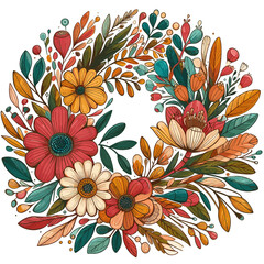 Colorful floral wreath illustration with autumn tones