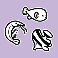 Lineart outline Sea Animal in cute colorful design for kids and education