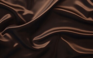 Obraz premium Elegant smooth brown silk fabric with soft flowing folds and gentle shiny texture creating a luxurious and sophisticated background for fashion interior and luxury design projects