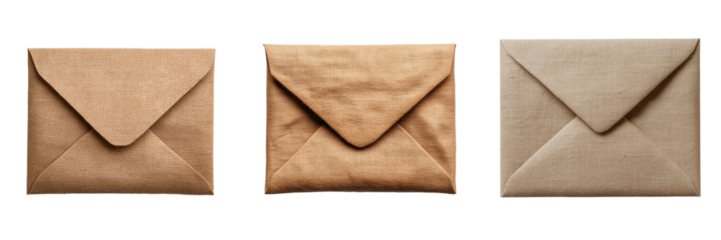 Close-up of elegant envelopes and craft supplies on a transparent background