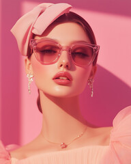 Fototapeta premium Portrait of a beautiful model on pink background 