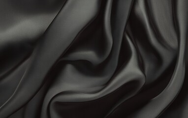Obraz premium High-quality black satin silk fabric with luxurious draped folds and smooth flowing texture for elegant fashion, interior decor, and modern textile design