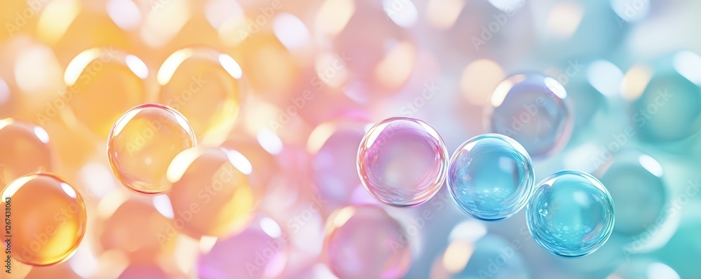Poster a colorful background filled with translucent bubbles, creating a dreamy and vibrant atmosphere, emp