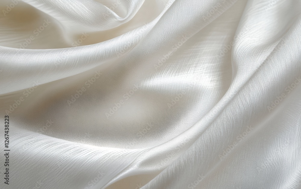 Poster luxurious white satin silk fabric with soft flowing drapes and glossy texture creating an elegant an