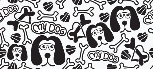 cute doodle dogs and bone seamless pattern background