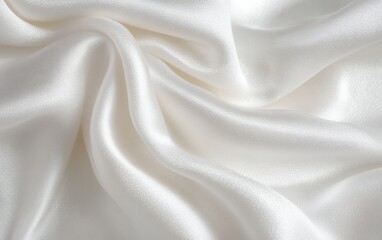Fototapeta premium High-quality white satin silk fabric with luxurious draped folds and smooth flowing texture for elegant fashion, interior decor, and modern textile design