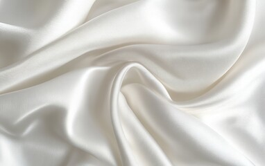 Obraz premium Glossy satin silk fabric in pure white with luxurious draped folds and smooth texture creating a modern and elegant fashion and interior background