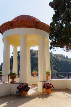 Scenic views of Marimurtra Botanical Garden in Blanes, Spain. Lush Mediterranean greenery, coastal cliffs, and breathtaking sea views. A tranquil and picturesque destination on the Costa Brava