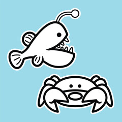 Lineart outline Sea Animal in cute colorful design for kids and education