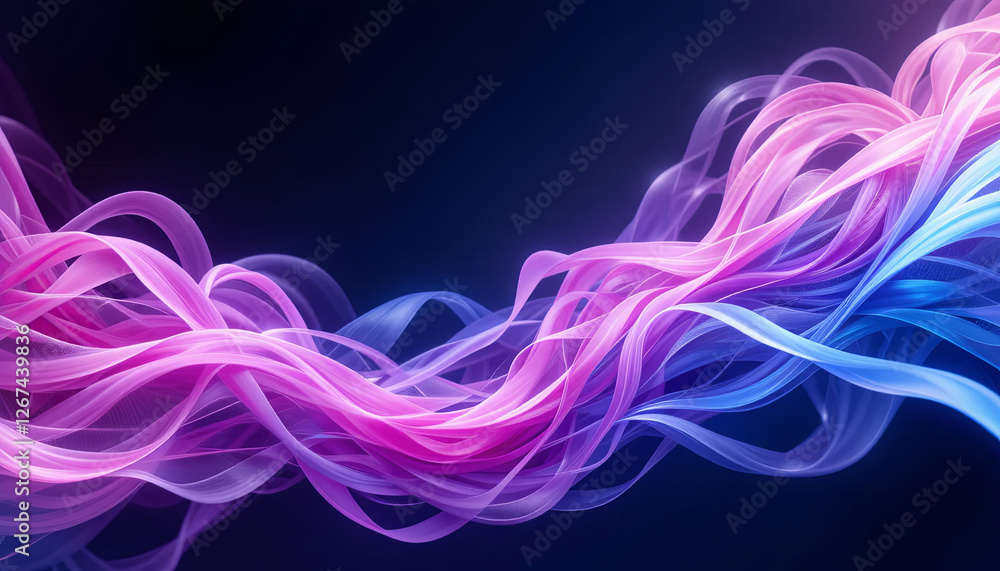 Poster wavy strands in shades of pink and blue weave together, creating a dynamic abstract display. the col