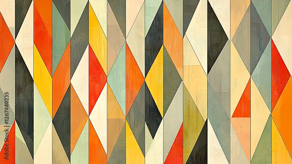 Poster abstract geometric art print; colorful triangles; textured background; home decor