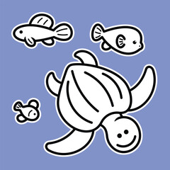 Lineart outline Sea Animal in cute colorful design for kids and education