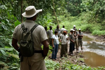 Fototapeta premium Exploring lush trails with a knowledgeable guide amidst the wonders of nature