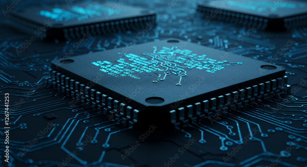 Poster microchip circuit board: tech innovation, semiconductor design & future computing power | ai, electr