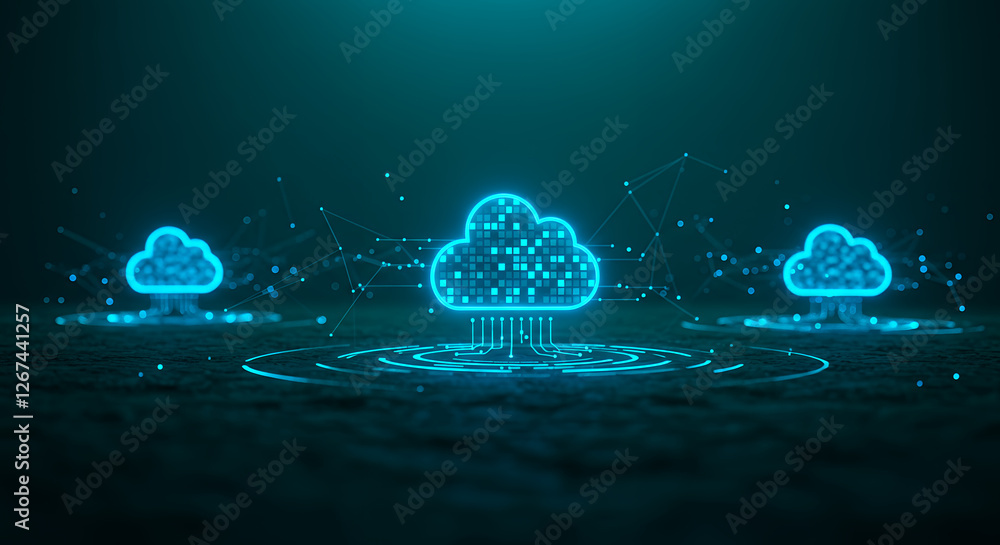 Poster cloud computing network: secure data storage & connectivity. digital solutions for business, technol