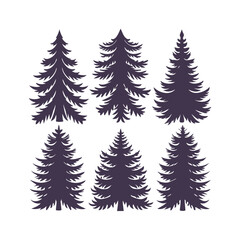 Fototapeta premium Pine Tree Silhouette Bundle Isolated Vector Clipart Set