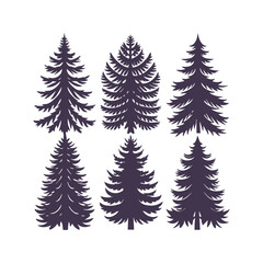 Obraz premium Pine Tree Silhouette Bundle Isolated Vector Clipart Set