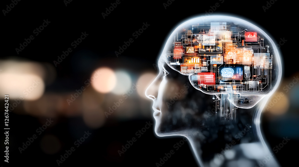 Aufkleber innovative ai technology and machine learning in action virtual environment futuristic conceptual vi