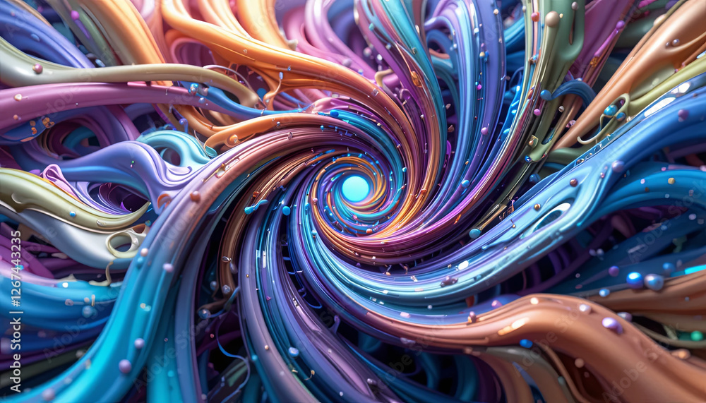 Poster bright colors swirl together in an abstract vortex, creating a mesmerizing visual effect. the flowin
