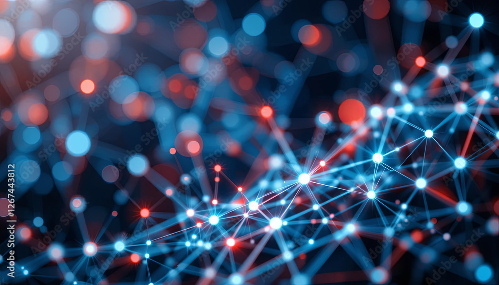 Poster bright blue and red dots are interconnected with lines, creating a visually captivating representati
