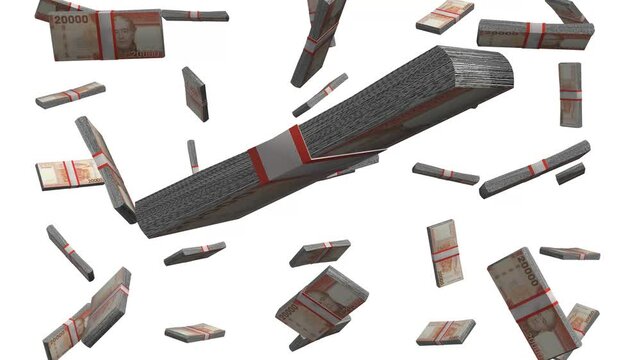 Chile 20000 Pesos Falling Animation Stacks Of Money on White Screen